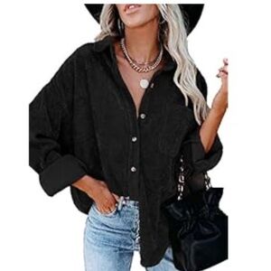 Amazon | Sidefeel Women Corduroy Long Sleeve Button Down Shirt Oversized Jacket